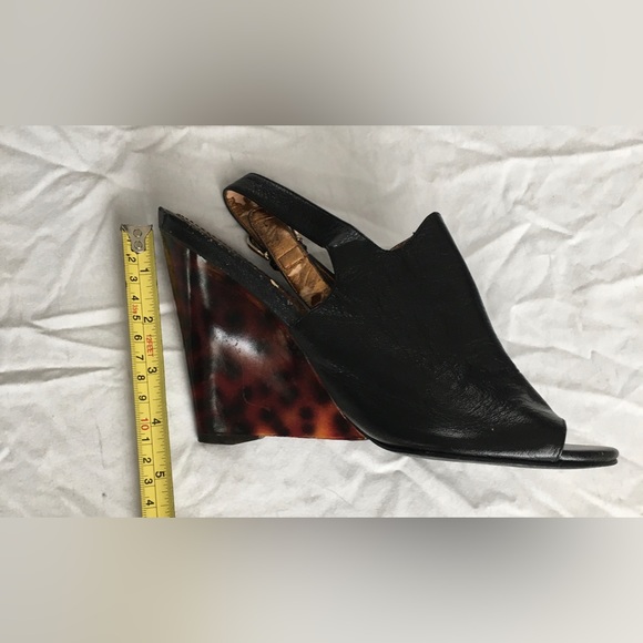 Y2k Nine West open toe sling back bootie black leather leopard clear heel - Picture 7 of 11